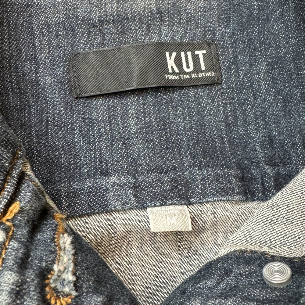 Kut From The Kloth Womens M Jean Jacket Trucker Denim Raw Hem Stretch Dark Wash - Picture 2 of 6